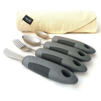 Disability Assistant Spoon Fork Knife Set Gray Color - Image 2